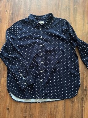 LOFT Women’s Cotton Navy Blue Polka Dot Button-Down Shirt